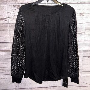 NWT Black Shirt with sheer pattern sleeves